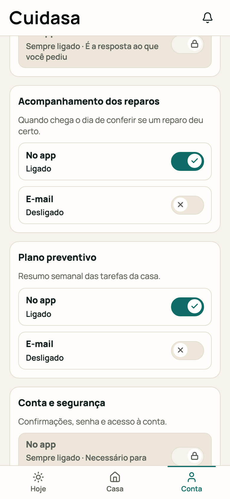 Tela “Notificações”