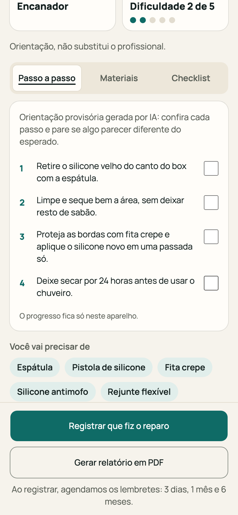 Resultado completo com as três abas