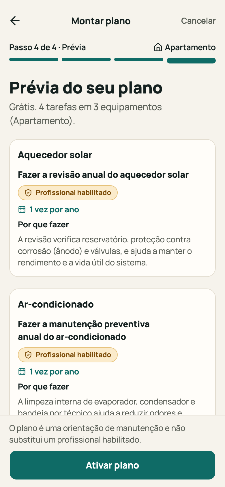 Prévia do plano com tarefas