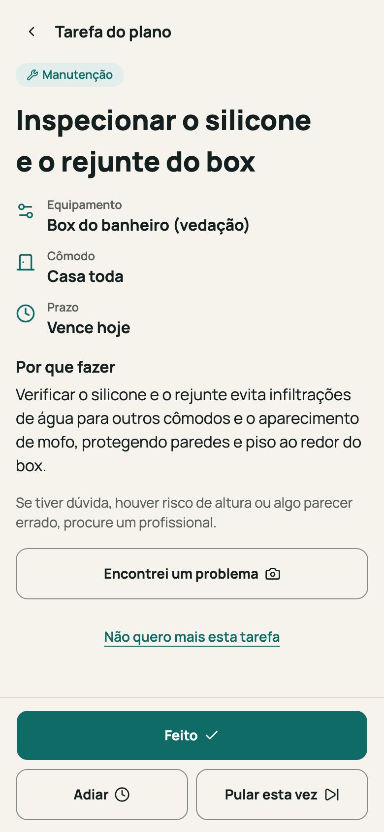 Tarefa do plano com as ações