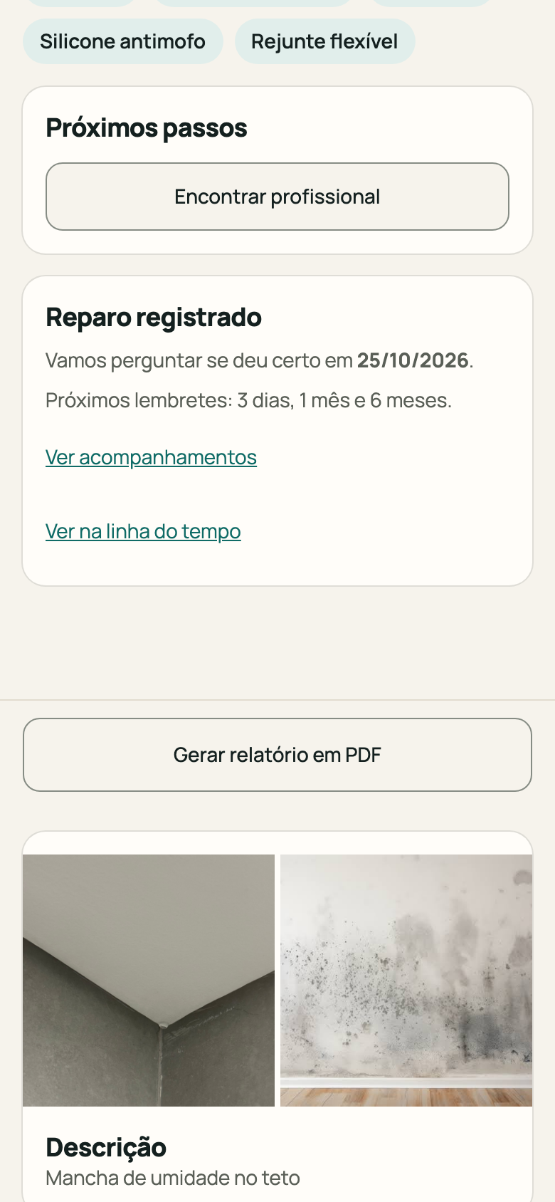 Confirmação “Reparo registrado”