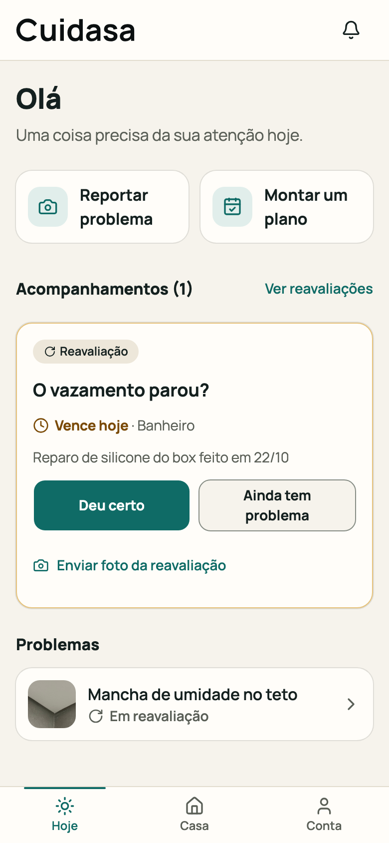 Cartão de acompanhamento no Hoje
