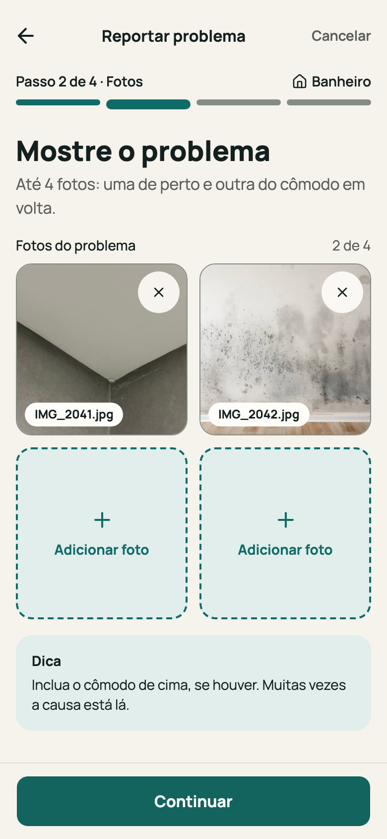 Etapa “Fotos” com duas miniaturas