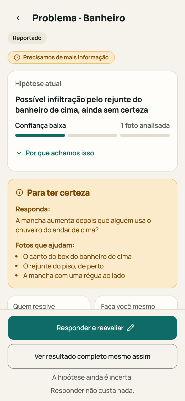 Bloco “Para ter certeza” com a pergunta e as fotos que ajudam