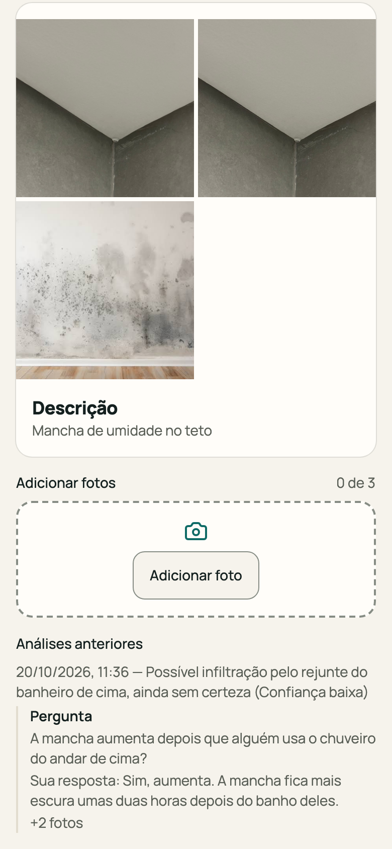 Lista “Análises anteriores”