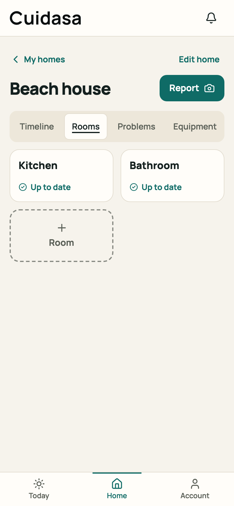 The home's “Rooms” tab with two rooms