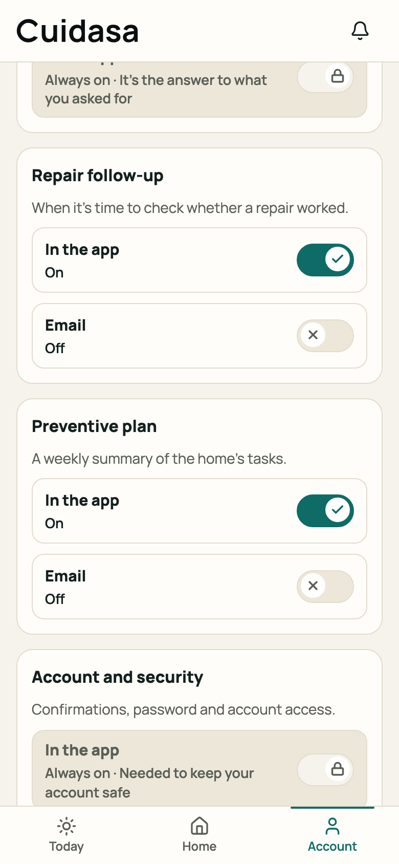 “Notifications” screen