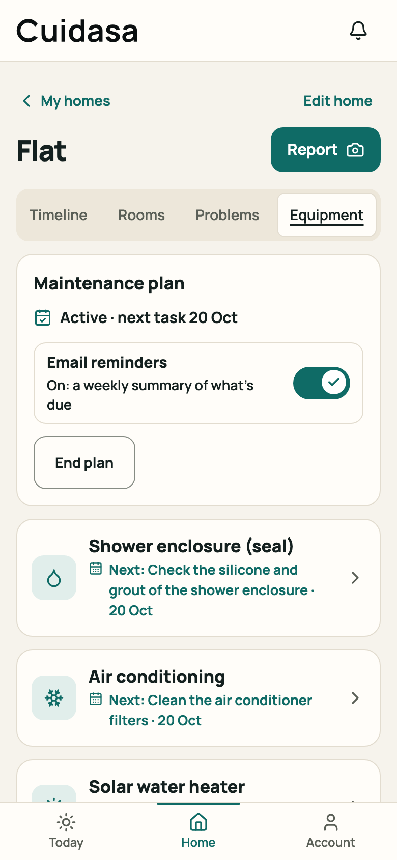 Plan block on the “Equipment” tab