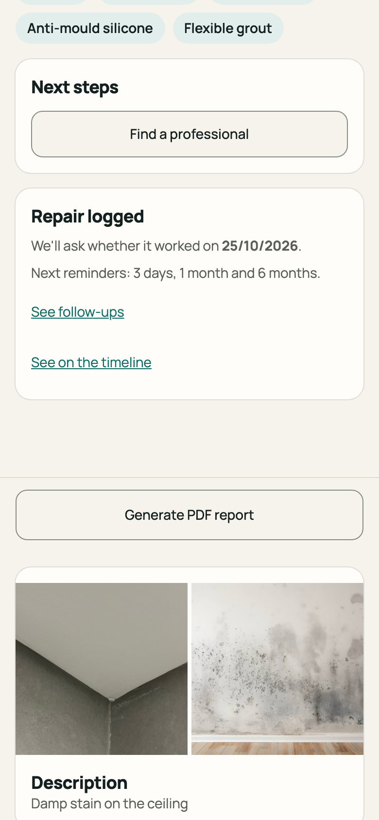 “Repair logged” confirmation