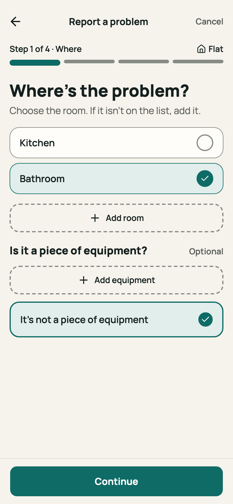 “Where” step with a home and room chosen