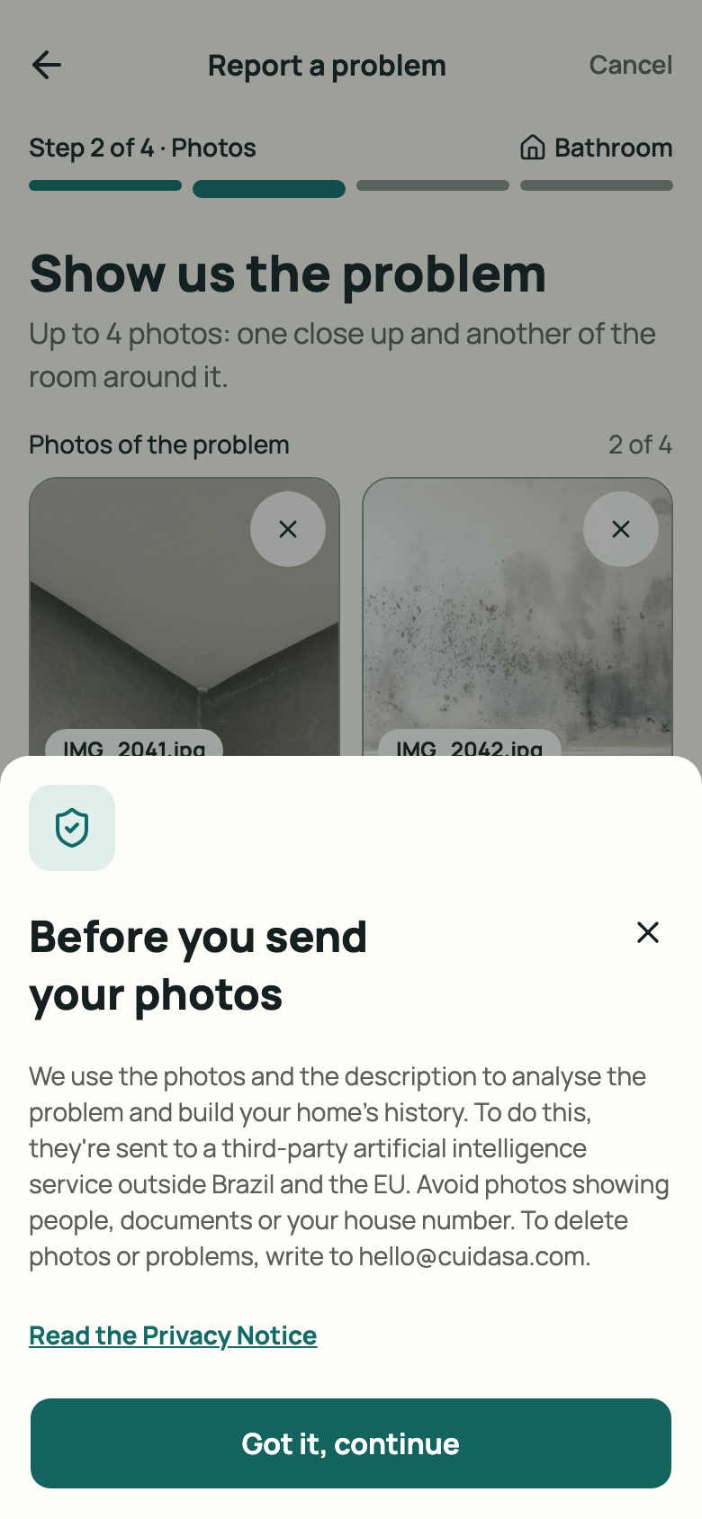 “Before you send your photos” notice