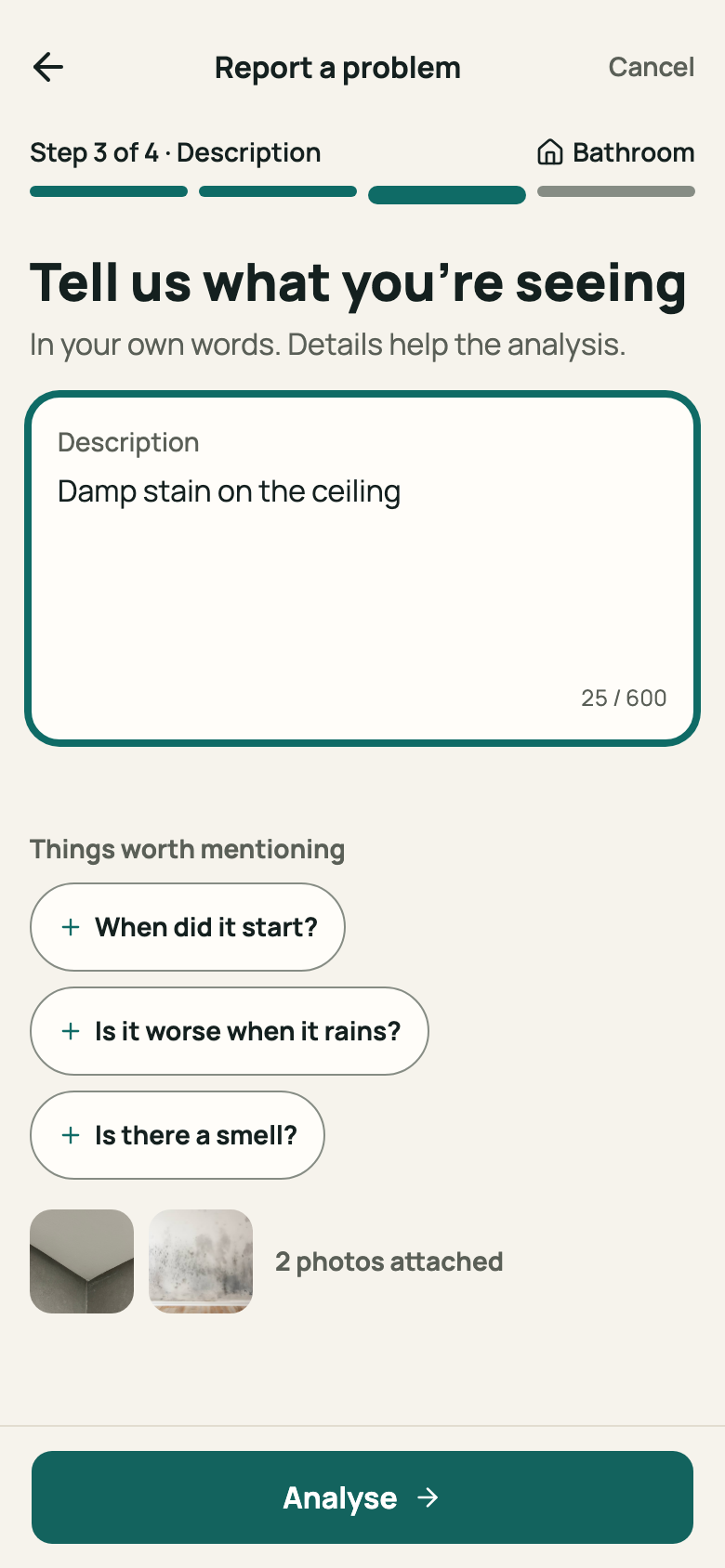 “Description” step with text and prompts