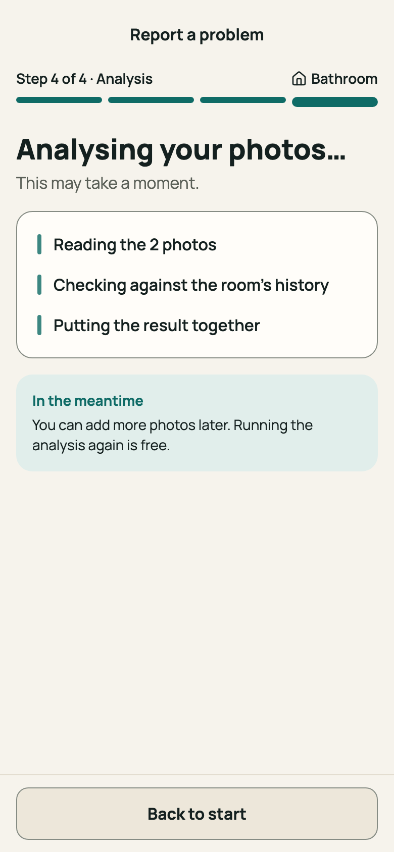 “Analysing your photos…” screen