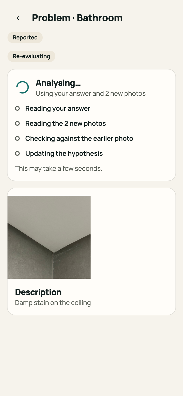 Problem screen with “Analysing…”