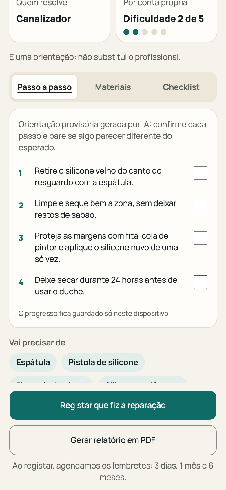 Resultado completo com os três separadores