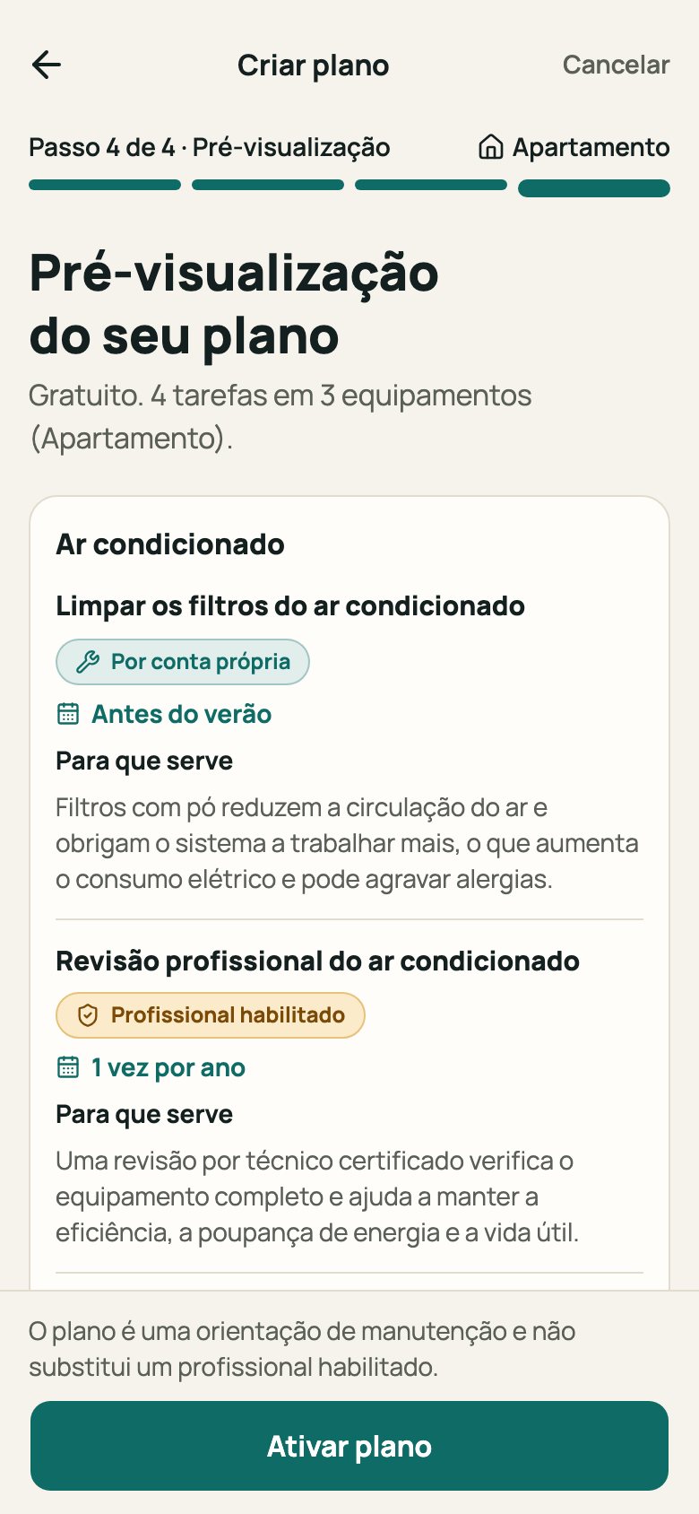 Pré-visualização do plano com tarefas