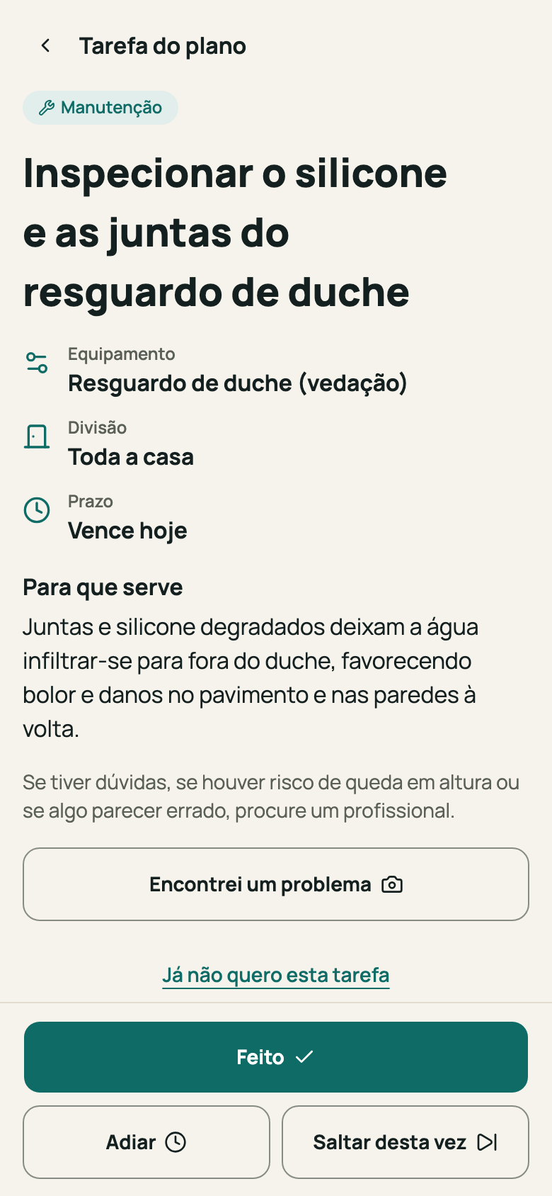 Tarefa do plano com as ações