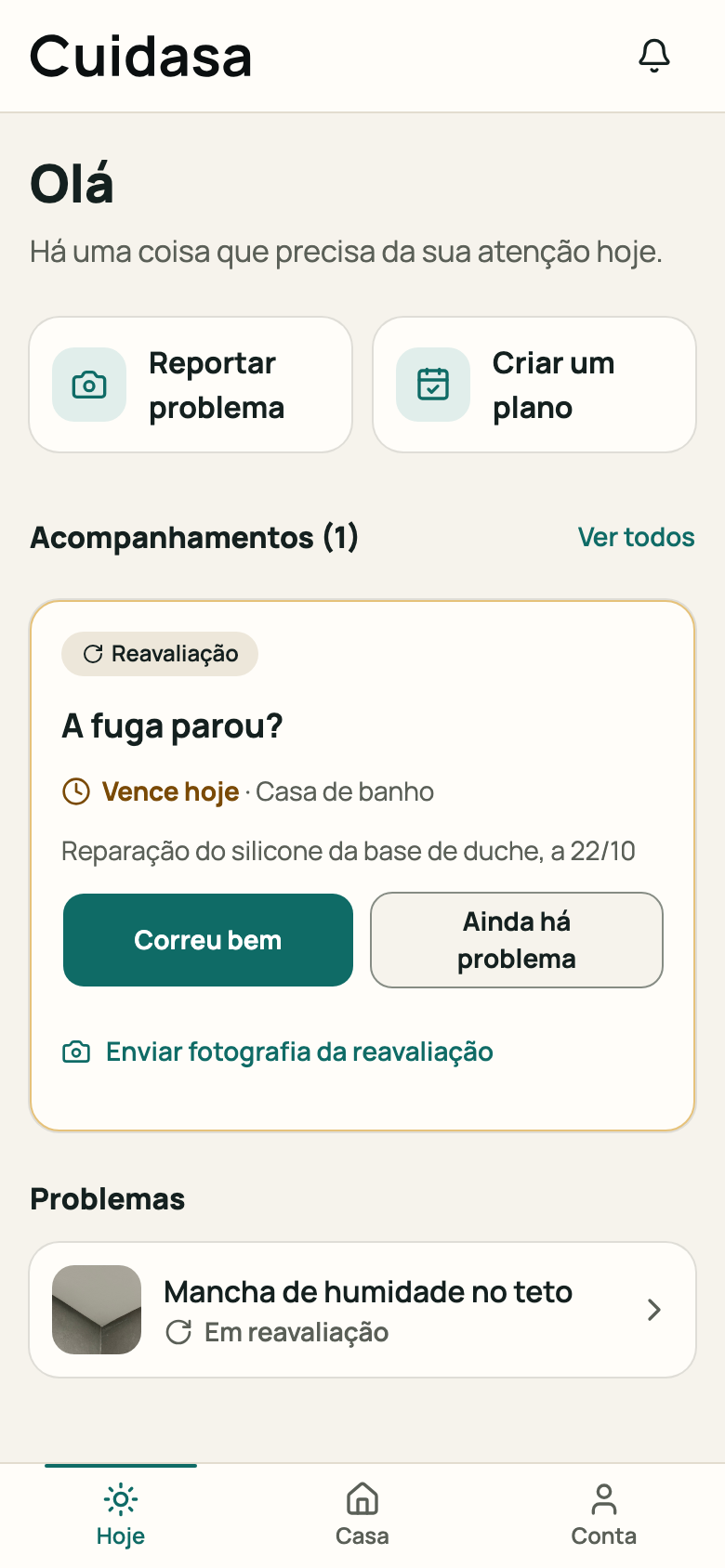 Cartão de acompanhamento no Hoje