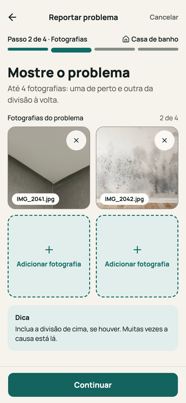 Passo «Fotografias» com duas miniaturas