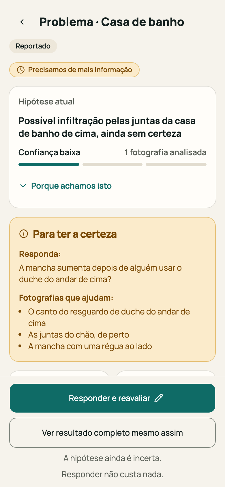 Bloco «Para ter a certeza» com a pergunta e as fotografias que ajudam
